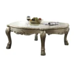 Goldoma 54 inch farmhouse gold and bone wood coffee table with rectangular shape and elegant gold top in a living room