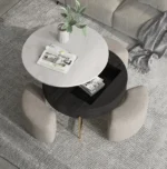 31.5" Round Lift-Top Modern Steel Portable Convertible Coffee Table Set Black - Image 6