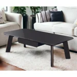Goldoma 55-inch coffee table with drawer in ebony and dark brown wood with stainless steel base in living room