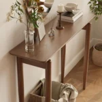 Goldoma Walnut Wood Thin Console Table – slim space-saving entryway table in walnut finish