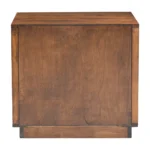 Goldoma 22 inch brown wood block end table with two drawers in a living room setting