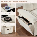 Multifunctional L-Shape Sectional Sofa Soft Chenille Cushion Unique Tufted Design Dual-Port Charging Cup Holder Side Recliners - Image 5