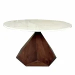 32-inch modern marble coffee table with solid wood geometric base - Goldoma