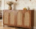 Goldoma Modern Storage Cabinet Sideboard Buffet with Rattan Doors and Solid Wood Legs