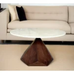 32-inch modern marble coffee table with solid wood geometric base - Goldoma
