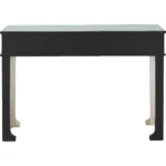 Goldoma Regal Feel Mirror Console Table in champagne with beveled mirror drawers and curved metal legs placed in a living room