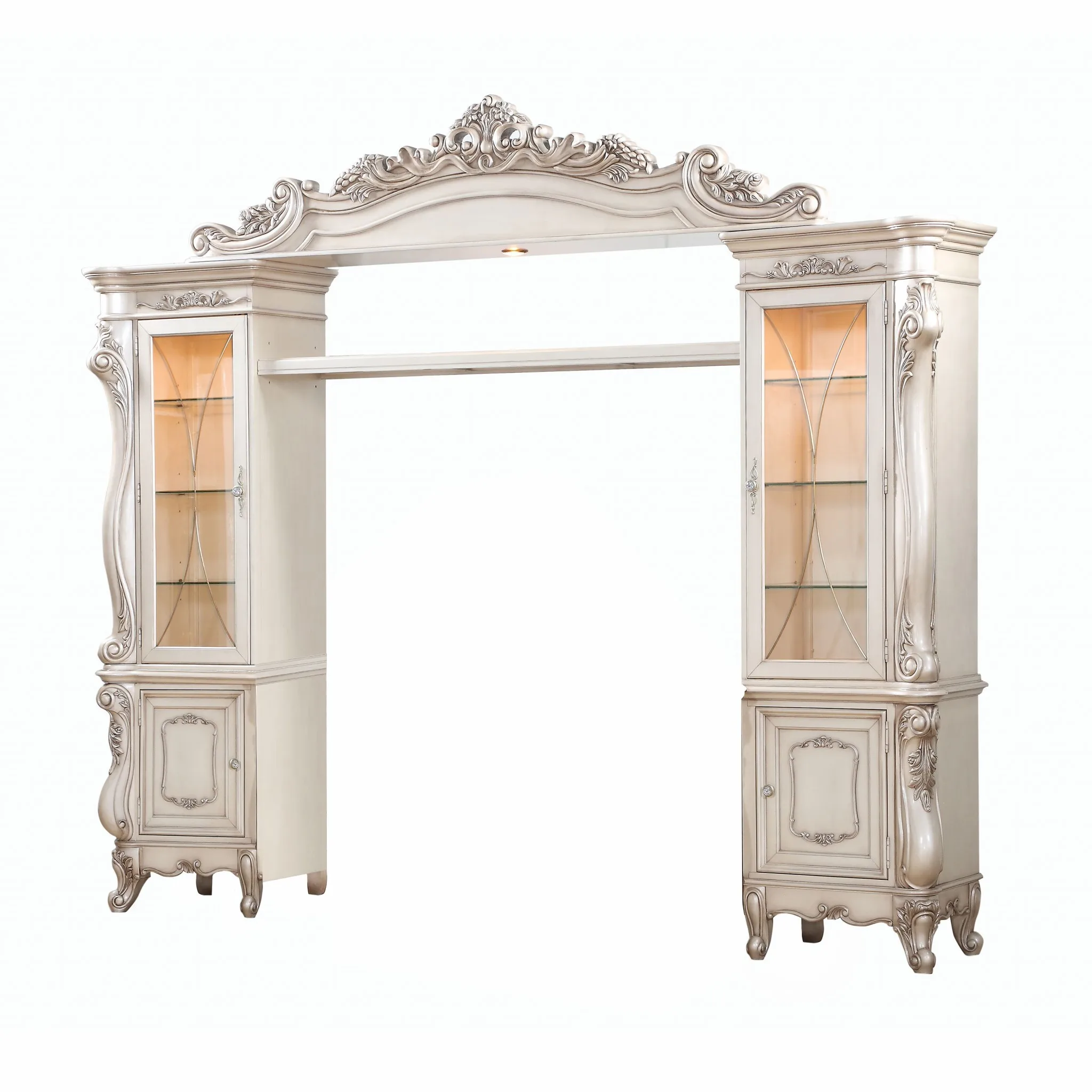 Hea60d8a2a8974fcea1f281a026c8eb08s.webp HMS Antique White Wood Glass Poly-Resin Entertainment Center 25" X 117" X 101" for Living Room Cabinets - Image 1