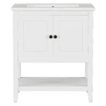 Goldoma 30-Inch Bathroom Vanity with Cabinet, Solid Wood Frame, Ceramic Sink – base detail
