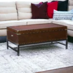 Goldoma 42-inch rectangular coffee table in brown manufactured wood and metal, modern living room centerpiece