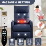 Goldoma power lift recliner in deep blue PU leather with massage and heat features