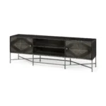 Goldoma 16 inch dark brown antique solid wood console table placed in a narrow entryway with decor items