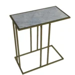 White marble end table with antiqued gold iron frame - Goldoma 26 inch accent table for living room