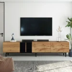 Large TV stand for 80 inch TV - Goldoma 3-door media console with storage and drop-down doors
