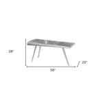 Goldoma 56-inch silver aluminum console table with three wood legs in a modern living room