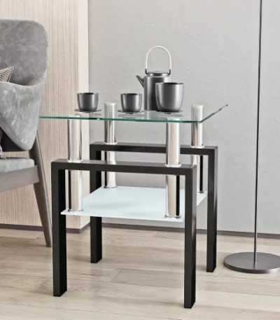 Goldoma 18-inch square tempered glass coffee table with metal legs, modern design for living room