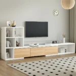 Goldoma high gloss coffee table with drawers and hidden compartment in black and wood grain finish for modern living room