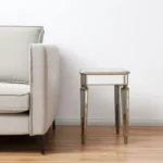 Silver distressed glass end table - Goldoma 26 inch square side table with solid wood frame in living room