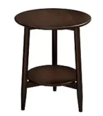 Solid beech wood nightstand with lower shelf - round modern end table for small spaces