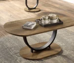 Goldoma 3-piece coffee table set with oak wood top and U-shape base in sand black finish for modern living room