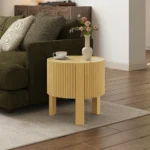 Goldoma fluted side table with storage - solid wood round side table with adjustable height and soft-close door in living room