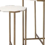 White marble end table with gold metal frame - Goldoma 25" round side table for living room