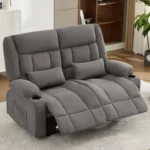 Goldoma manual recliner loveseat set with built-in cup holders in boucle fabric