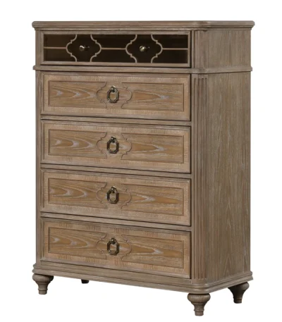 Goldoma 4-Drawer LED Chest Dresser in rustic oak veneer with soft lighting and four drawers