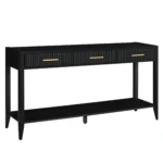 Black farmhouse console table 60 inch with 3 drawers and storage shelf in living room entryway