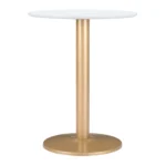 Goldoma 24-inch gold round end table with white veneer top and gold metal pedestal base in living room setting