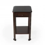 Goldoma 27-inch rustic end table with drawer and shelf in dark brown and cherry finish for living room storage