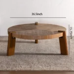 Goldoma round wood coffee table in farmhouse wabi sabi style with natural finish