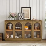 Goldoma modern 2ft solid wood sideboard with glass doors in living room