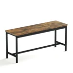 Goldoma space-saving dining table set for 4 with two rustic brown benches and black steel frame in a farmhouse kitchen