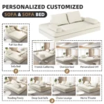 Multifunctional Reclining Convertible Sofa Bed 2 Removable Backrests Eco-Friendly Upholstered Deep Seat for Living Hotel Bedroom - Image 17