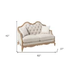 HMS 62 Beige and Brown Linen Chesterfield Loveseat and Toss Pillows 2-Seater French Style Sectional Sofa for Living Room - Image 4
