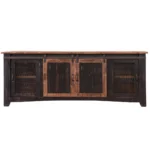 Goldoma 79-inch black distressed solid wood TV stand with enclosed storage and cable management