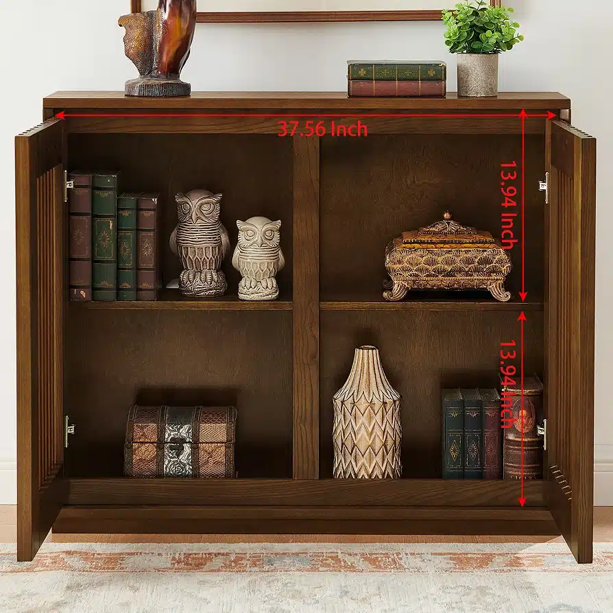 Goldoma Mid-Century Modern Solid Wood Fluted Sideboard with Outlet Holes