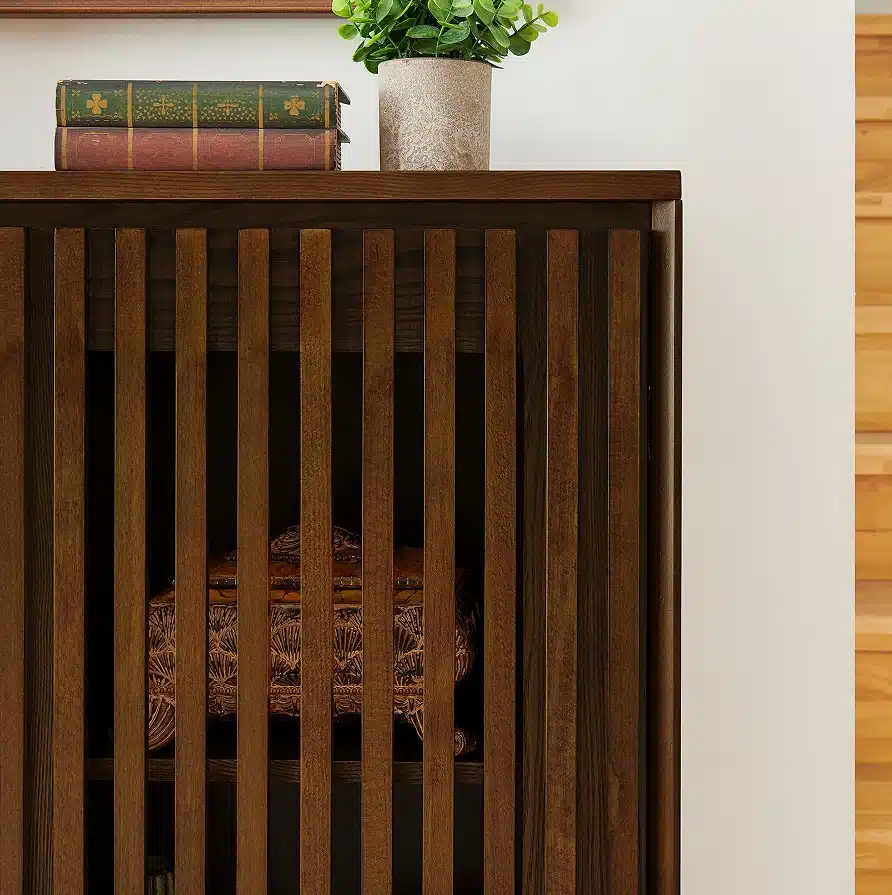 Goldoma Mid-Century Modern Solid Wood Fluted Sideboard with Outlet Holes