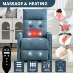 Blue chenille power lift recliner with massage and heat for elderly