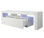 Goldoma wood TV stand with lift top for 60-64 inch TVs, featuring a modern design and adjustable shelves