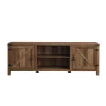 Goldoma rustic oak TV stand with double barn doors for TVs up to 80 inches in a living room