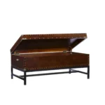 Goldoma 42-inch rectangular coffee table in brown manufactured wood and metal, modern living room centerpiece