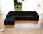 Modular Convertible L-Shape Sectional Sofa, Corduroy Upholstered Couch with Tufted Back, No Assembly Required – angled view