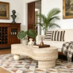 Goldoma modern irregular coffee table with flip top and hidden storage in a living room