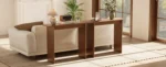 Goldoma solid wood walnut console table – slim mid-century entryway table with rubberwood in a modern living room setting.
