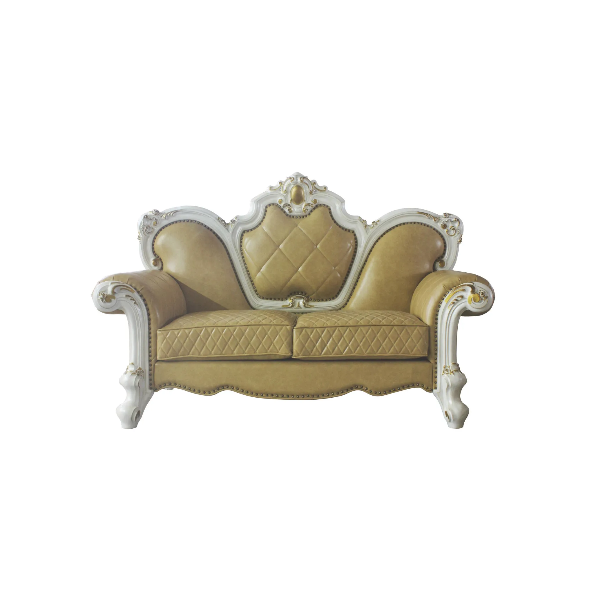 Hf355773e00af4caf8278404a52440b0dv.webp Goldoma 70 inch golden yellow and pearl faux leather loveseat with toss pillows in living room