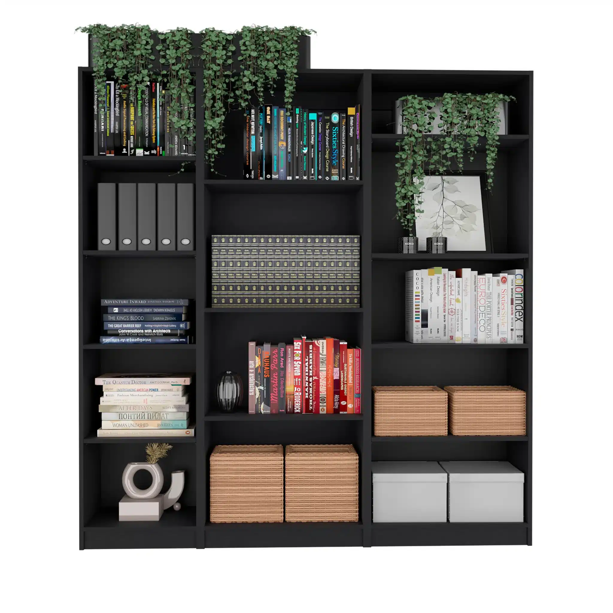Goldoma 5-Tier Black Glass Bookshelf for Home Office