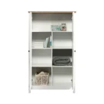 White engineered wood living room storage cabinet with 5 compartments