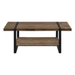 Goldoma farmhouse coffee table with storage in brown and black finish, spacious top and lower shelf