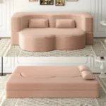 Modern Beige 15" Full Size Convertible Plush Corduroy Foam-Filled Sleeper Sofa Bed Set No Assembly Required Apartment Living - Image 7